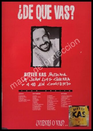 CARTEL ANTIGUO ORIGINAL DE BITTER KAS Y JUAN LUIS GUERRA EN CONCIERTO 1993 FEP