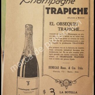 CARTEL ANTIGUO ORIGINAL DE CHAMPAGNE TRAPICHE 1927