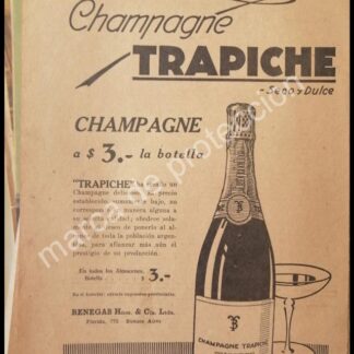 CARTEL ANTIGUO ORIGINAL DE CHAMPAGNE TRAPICHE 1928