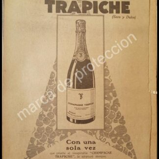 CARTEL ANTIGUO ORIGINAL DE VINOS. CHAMPAGNE TRAPICHE 1930 /4