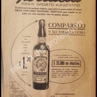 CARTEL ANTIGUO ORIGINAL DE VINOS. OPORTO TERTULIA DE LEVERALLO 1927