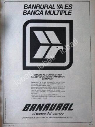CARTEL ANTIGUO ORIGINAL DE BANCO BANRURAL 1982 /122
