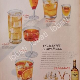 CARTEL ANTIGUO ORIGINAL DE VINOS. WHISKY SEAGRAMS V.O. 1960s /520
