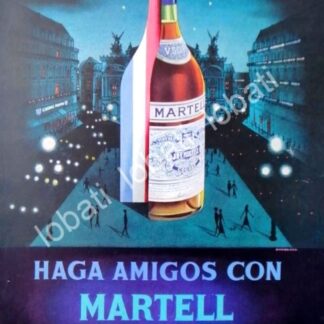 CARTEL ANTIGUO ORIGINAL DE COGNAC MARTELL 1950s /505 PUBLICIDAD ARTISTICA
