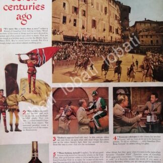CARTEL ANTIGUO ORIGINAL DE WHISKY CANADIAN CLUB CARRERA HIPICA SIENA ITALIA 1948 /496