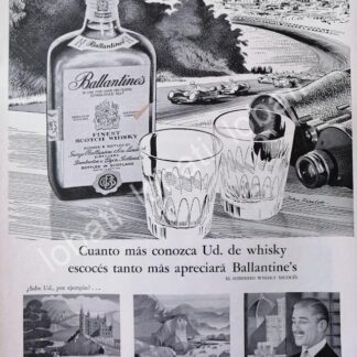 CARTEL ANTIGUO ORIGINAL DE VINOS WHISKY BALLANTINES 1950s /484
