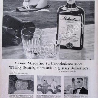 CARTEL ANTIGUO ORIGINAL DE VINOS WHISKY BALLANTINES 1950s /477
