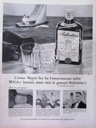 CARTEL ANTIGUO ORIGINAL DE VINOS WHISKY BALLANTINES 1950s /477