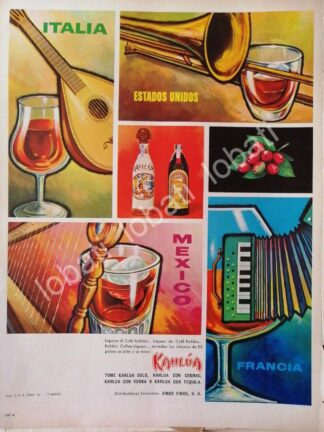 CARTEL ANTIGUO ORIGINAL DE VINOS LICOR DE CAFE KAHLUA 1963 /462