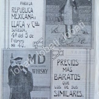 CARTEL ANTIGUO ORIGINAL DE VINOS. WHISKY MD. LLACA & CIA. 1912 MUY RARO /590