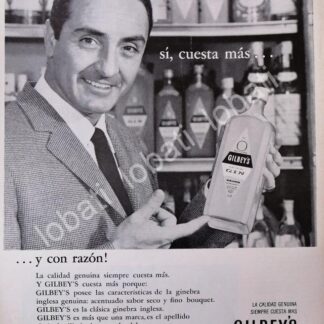 CARTEL ANTIGUO ORIGINAL DE GINEBRA GILBEYS 1960s /V324