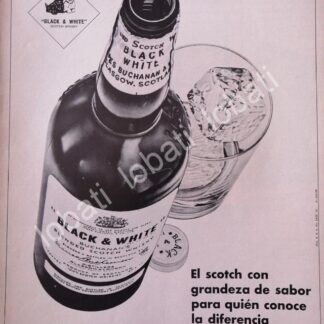 CARTEL ANTIGUO ORIGINAL DE VINOS. WHISKY BLACK & WHITE 1968 /605 MUY RARO
