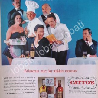 CARTEL ANTIGUO ORIGINAL DE VINOS. WHISKY CATTOS 1965 /570 /RARO