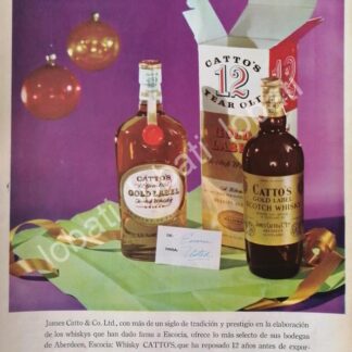 CARTEL ANTIGUO ORIGINAL DE VINOS. WHISKY CATTOS GOLD LABEL 1965 /568 /RARO
