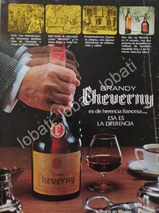 CARTEL ANTIGUO ORIGINAL DE VINOS. BRANDY CHEVERNY 1978 /528 MARTELL DE MEXICO