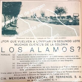 CARTEL ANTIGUO. CONSTRUYEN COLONIA LOS ALAMOS D.F 1930 /BIENES RAICES /9