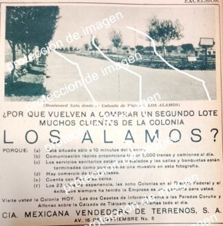 CARTEL ANTIGUO. CONSTRUYEN COLONIA LOS ALAMOS D.F 1930 /BIENES RAICES /9