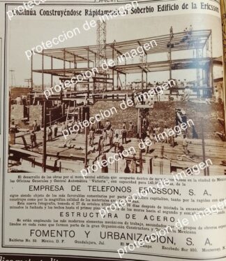 AFICHE ANTIGUO. FOMENTO Y URBANIZACION S.A CONSTRUYE TELEFONOS DE MEXICO (ERICSSON) 1930