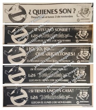 5 AFICHES RETRO PROMOCION DE PELICULA CAZA FANTASMAS EN TELEVISION CANAL 13 1987 IMEVISION /TELEVISORAS