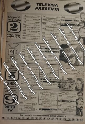CARTEL RETRO. MENU DE PROGRAMACION TELEVISA OCT 1987 /TELEVISORAS 2,4,5,9