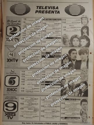 CARTEL RETRO. MENU CARTELERA DE TELEVISA OCT 1987 /TELEVISORAS