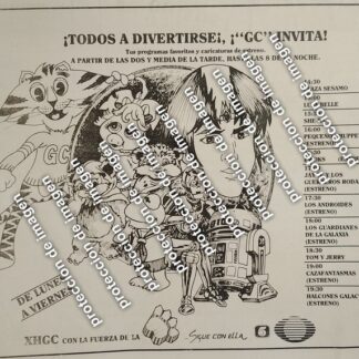 CARTEL PUBLICITARIO RETRO. DEBUTA EL GATO "GC" XHGC Y CARTELERA TELEVISA /TELEVISORAS