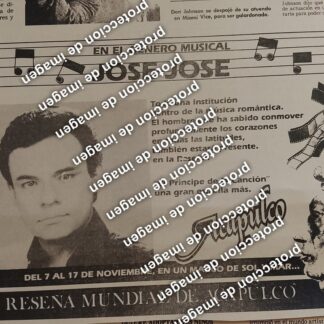 AFICHE RETRO. JOSE JOSE EN FESTIVAL DE CINE ACAPULCO 1987 /ARTISTAS