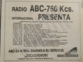 AFICHE RETRO, PROGRAMACION RADIO ABC 760KHZ 1987 /RADIO DIFUSORAS