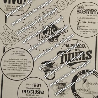 CARTEL RETRO. SERIE MUNDIAL BEISBOL 1987 ST. LOUIS Vs CADENALES