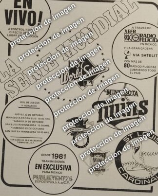 CARTEL RETRO. SERIE MUNDIAL BEISBOL 1987 ST. LOUIS Vs CADENALES