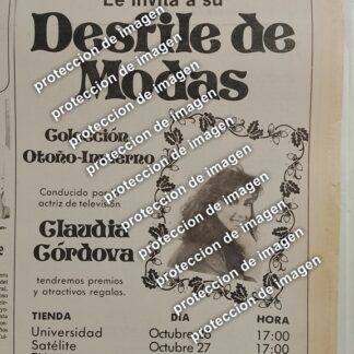 AFICHE RETRO, SEARS PRESENTA: LA DISEÑADORA CLAUDIA CORDOVA 1987