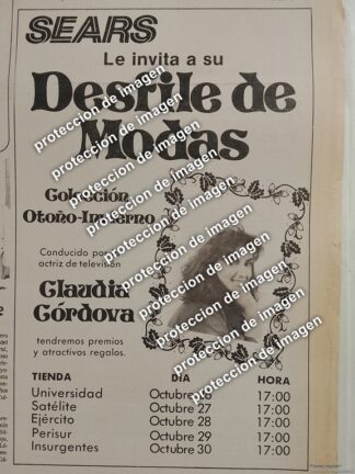 AFICHE RETRO, SEARS PRESENTA: LA DISEÑADORA CLAUDIA CORDOVA 1987