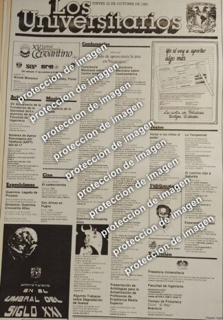 CARTEL PUBLICITARIO RETRO, CARTELERA CULTURAL UNAM, LOS UNIVERSITARIOS 1987 /ESCUELAS /3