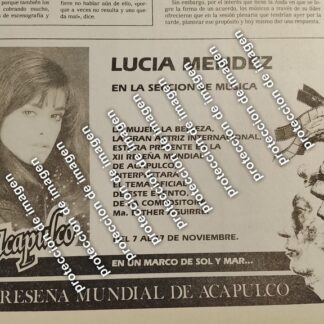 AFICHE RETRO, LUCIA MENDEZ EN FESTIVAL DE CINE ACAPULCO 1987 /ARTISTAS