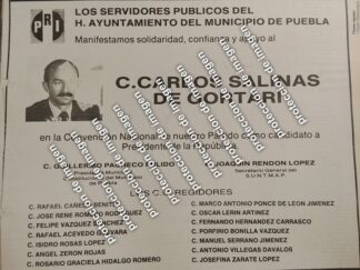 AFICHE POLITICO RETRO, PUEBLA CON CARLOS SALINAS DE GORTARI 1987 /POLITICOS