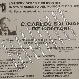 AFICHE POLITICO RETRO, PUEBLA CON CARLOS SALINAS DE GORTARI 1987 /POLITICOS