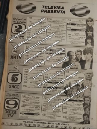 CARTEL PUBLICITARIO RETRO. CARTELERA DE TELEVISA OCT 1987 /TELEVISORAS