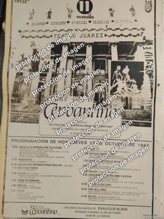 AFICHE RETRO, CANAL 11 Y 15 FESTIVAL INTERNACIONAL CERVANTINO 1987 TEATRO JUAREZ