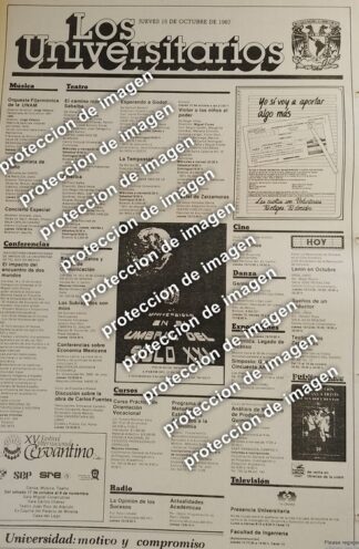 CARTEL PUBLICITARIO VINTAGE, CARTELERA CULTURAL UNAM, LOS UNIVERSITARIOS OCT 1987 /ESCUELAS /2