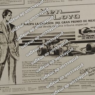 AFICHE PUBLICIDAD RETRO, TIENDAS MEN LOVA Y EL GRAN PREMIO DE MEXICO OCT 1987