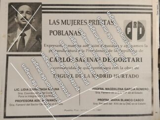 CARTEL PUBLICITARIO RETRO, AFICHE POLITICO CARLOS SALINAS DE GORTARI 1987 / GOBIERNO /POLITICOS