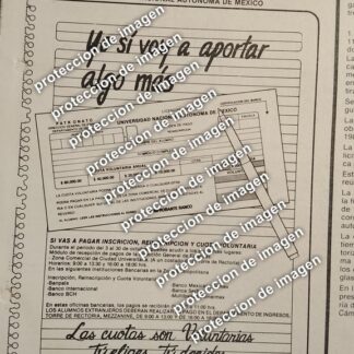 CARTEL PUBLICITARIO RETRO, UNAM, LAS CUOTAS SON VOLUNTARIAS 1987 /ESCUELAS