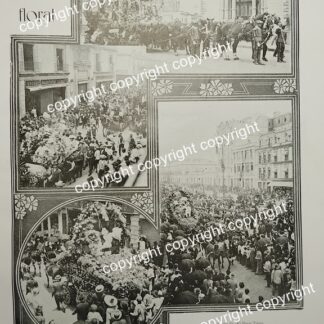 HOJA DE PRENSA ANTIGUA. DESFILE FLORAL, CIGARRERA EL BUEN TONO 1911 AV, SAN FRANCISCO. D.F /FESTIVALES LDM