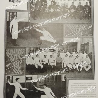 AFICHE ANTIGUO 1911 EL PRESIDENTE Y ESCUELA DE ESGRIMA /Lucien Mérignac / Deportes /Politicos