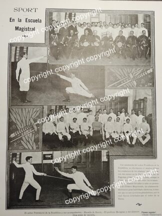 AFICHE ANTIGUO 1911 EL PRESIDENTE Y ESCUELA DE ESGRIMA /Lucien Mérignac / Deportes /Politicos