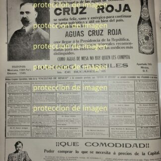 AFICHE ANTIGUO 1911 AGUA MINERAL CRUZ ROJA Y FRANCISCO I MADERO Y OTROS