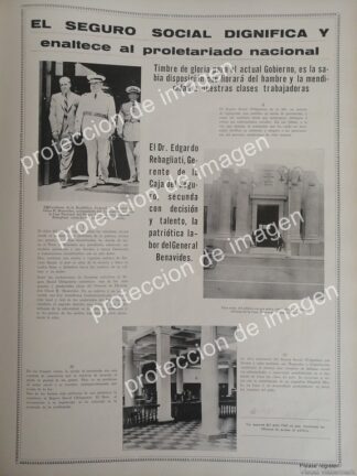 AFICHE ANTIGUO, GENERAL. EDGARDO REBAGLIATI RAYBAUD Y EL SEGURO SOCIAL. 1937, MILITARES DE PERU