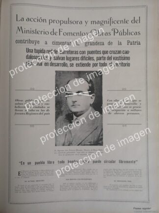 AFICHE ANTIGUO, FEDERICO BASADRE GROHMANN, OBRAS PUBLICAS PERU 1937