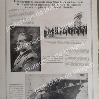 AFICHE ANTIGUO DE PERU, INAUGURAN MONUMENTO A JORGE CHAVEZ. 1937
