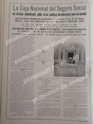 AFICHE ANTIGUO DE PERU, CAJA NACIONAL DEL SEGURO SOCIAL 1937